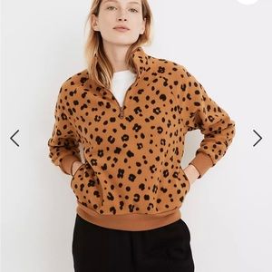 Madewell Betterfleece Half-Zip Sweatshirt in Cheetah Print